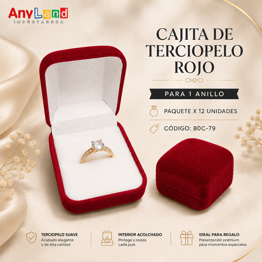 Cajita de terciopelo cuadrada x 12 para 1 anillo (80C-79)