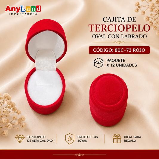 Cajita de terciopelo Rojo oval con labrado x12 (80C-72)