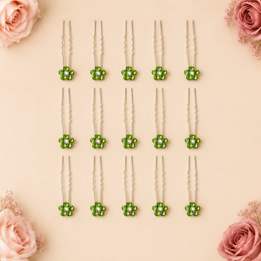 Horquillas para el cabello con diamantes color verde x20 piezas de 7cm (NU-02)