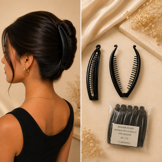 Banana negro grande para cabello por docena (4F-115)