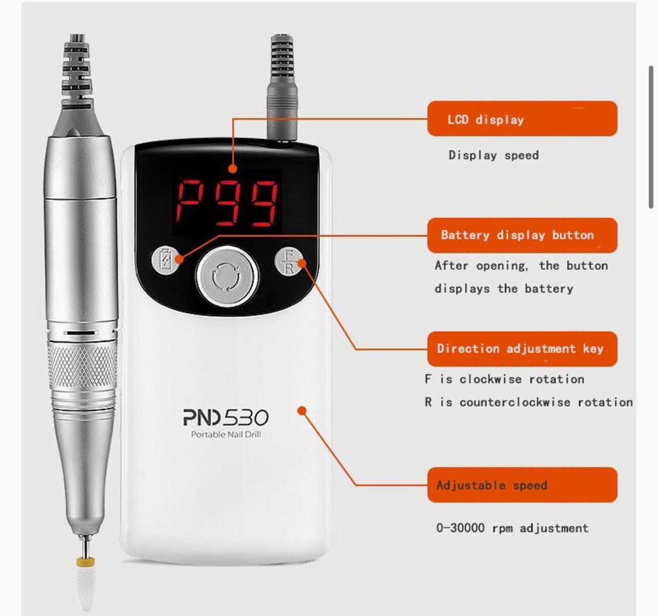 Pulidor de uña eléctrico portátil profesional PND530 (22B-2)
