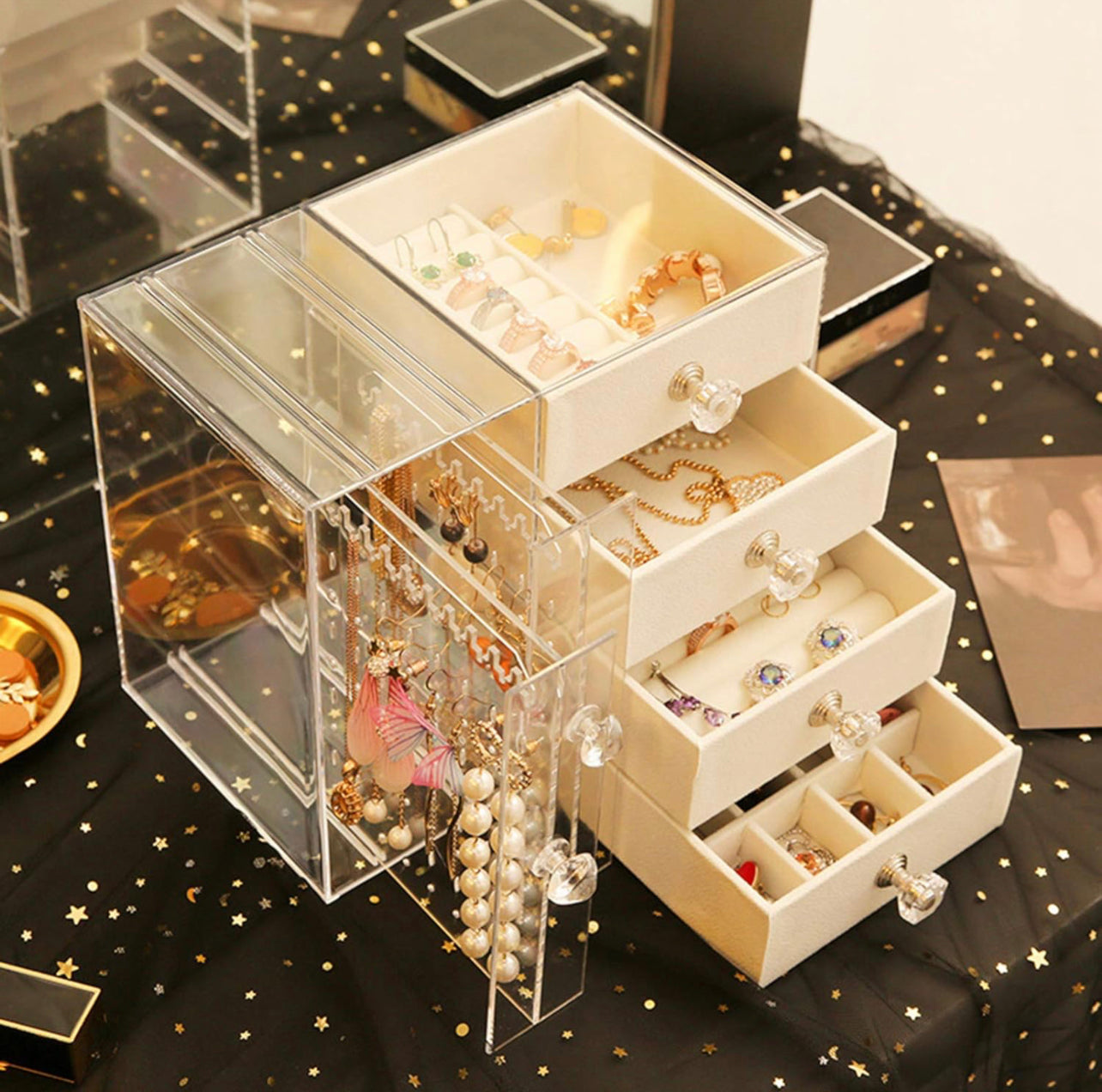 Caja organizadora acrilico para joyas con cajones (81F-17)