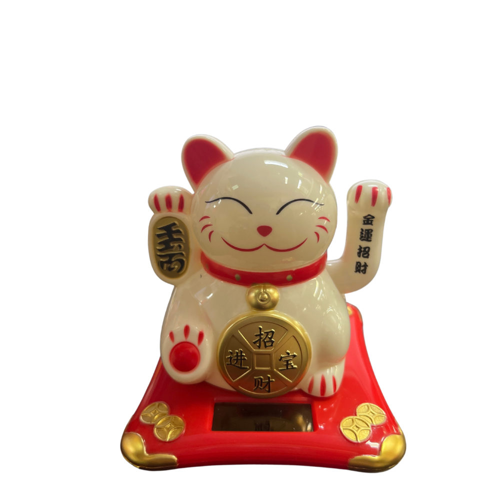 Gato Blanco Solar Pequeño 9.5x10x10.5cm(88G-31)