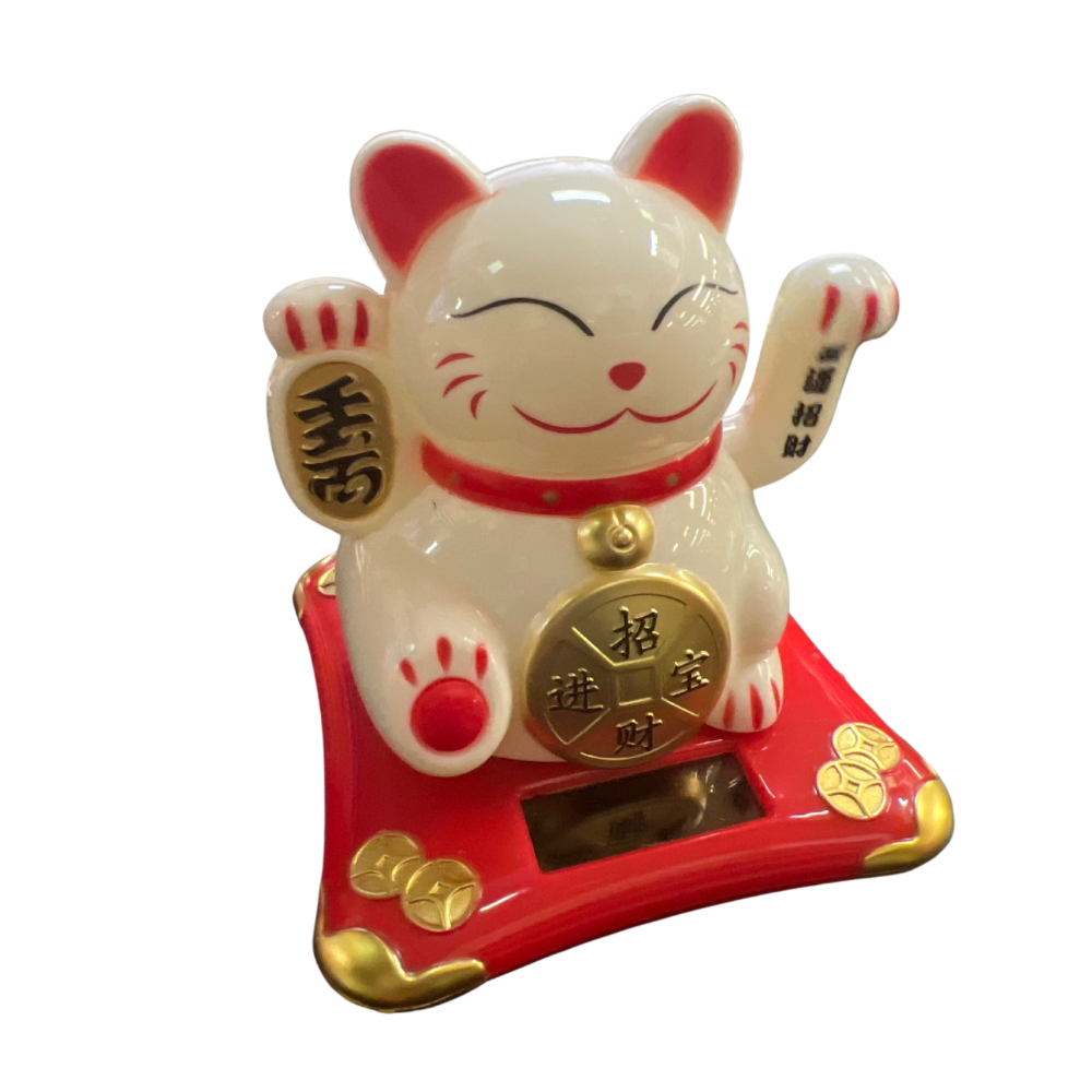 Gato Blanco Solar Pequeño 9.5x10x10.5cm(88G-31)