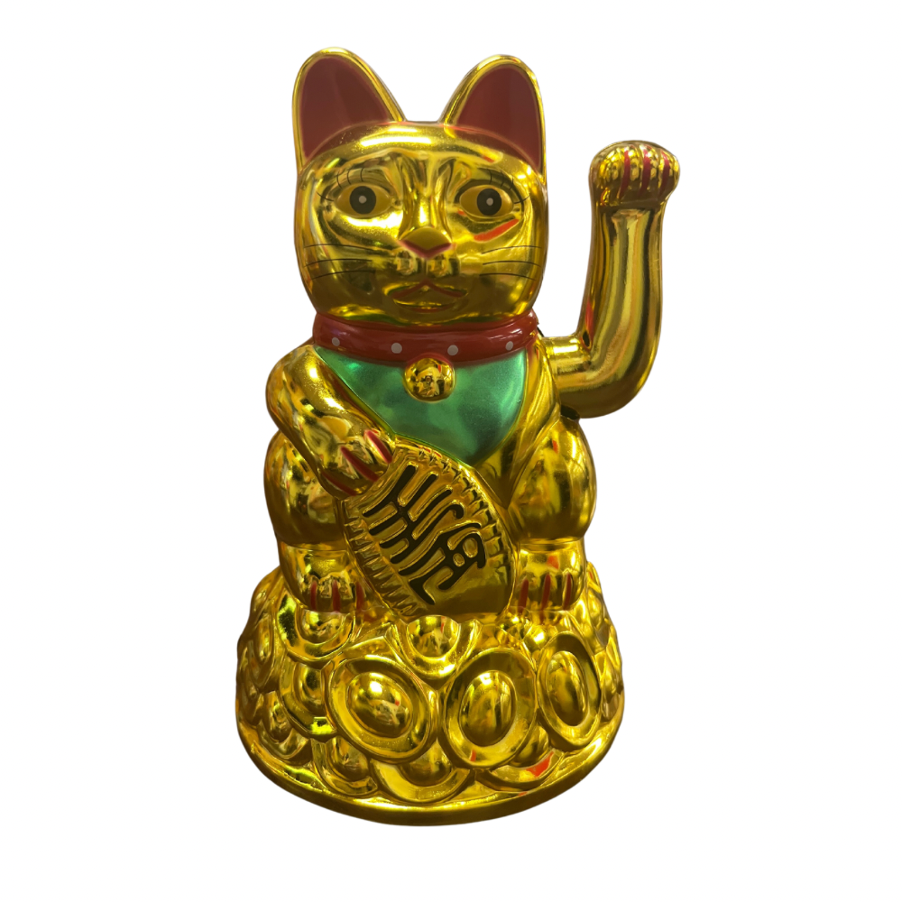 Gato Dorado Pequeño 15 cm de alto x 10 cm de ancho a pila (88G-25)