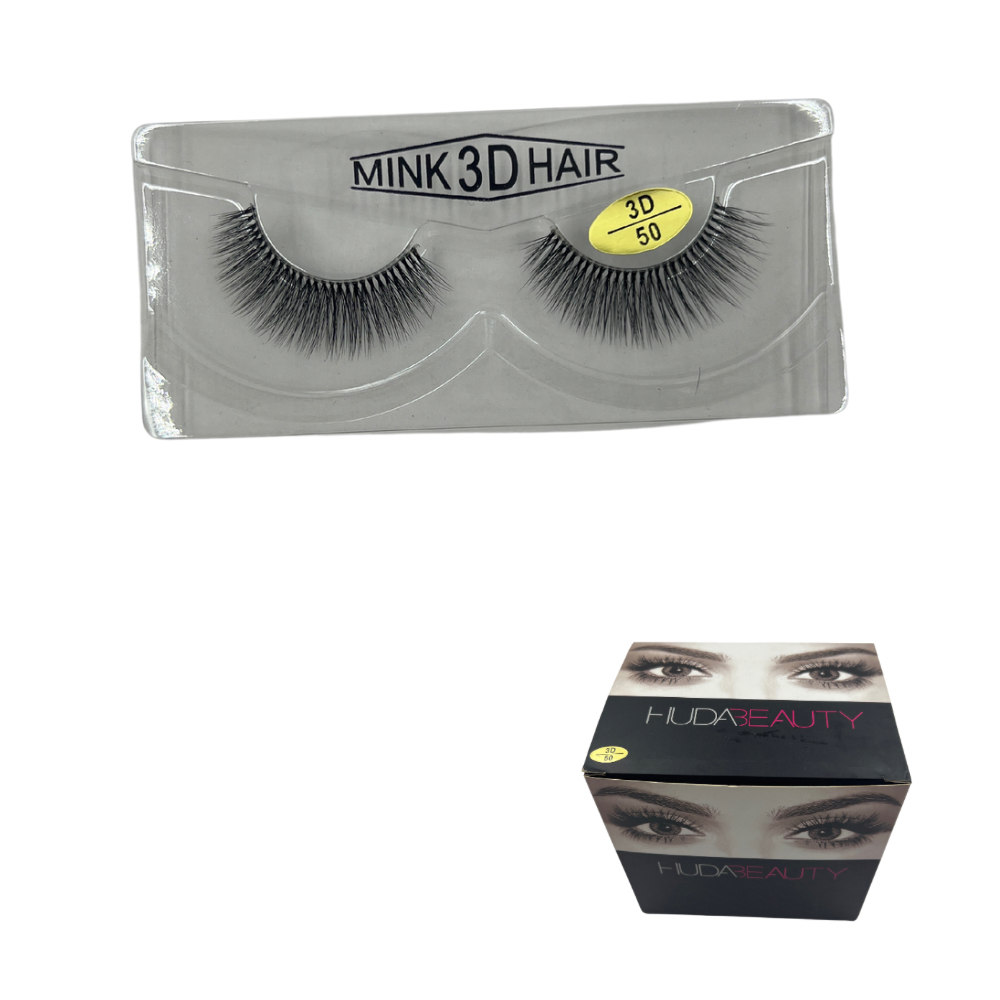 Pestañas postizas enteras 3D Huda Beauty caja x 12 pares (6E-4)