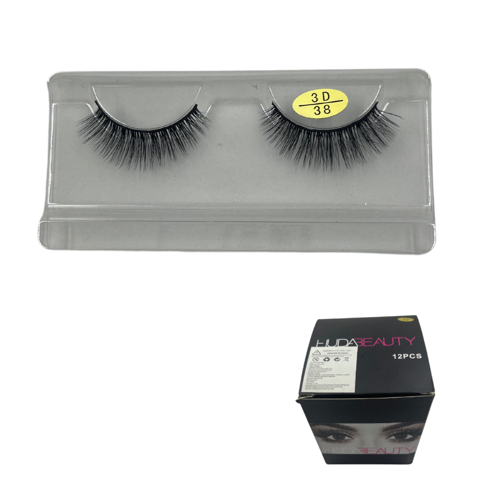 Pestañas postizas entera 3D Huda Beauty x 12 unds (6E-5)