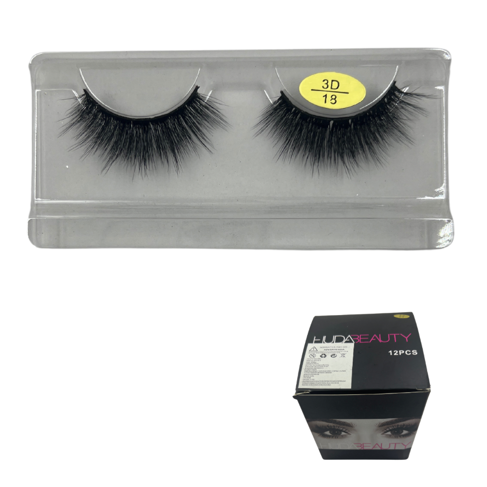 Pestañas postizas entera 3D Huda Beauty x 12 unds (6E-5)