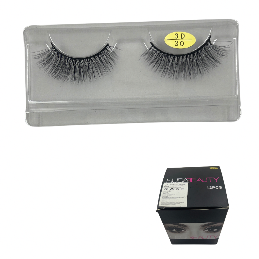 Pestañas postizas entera 3D Huda Beauty x 12 unds (6E-5)
