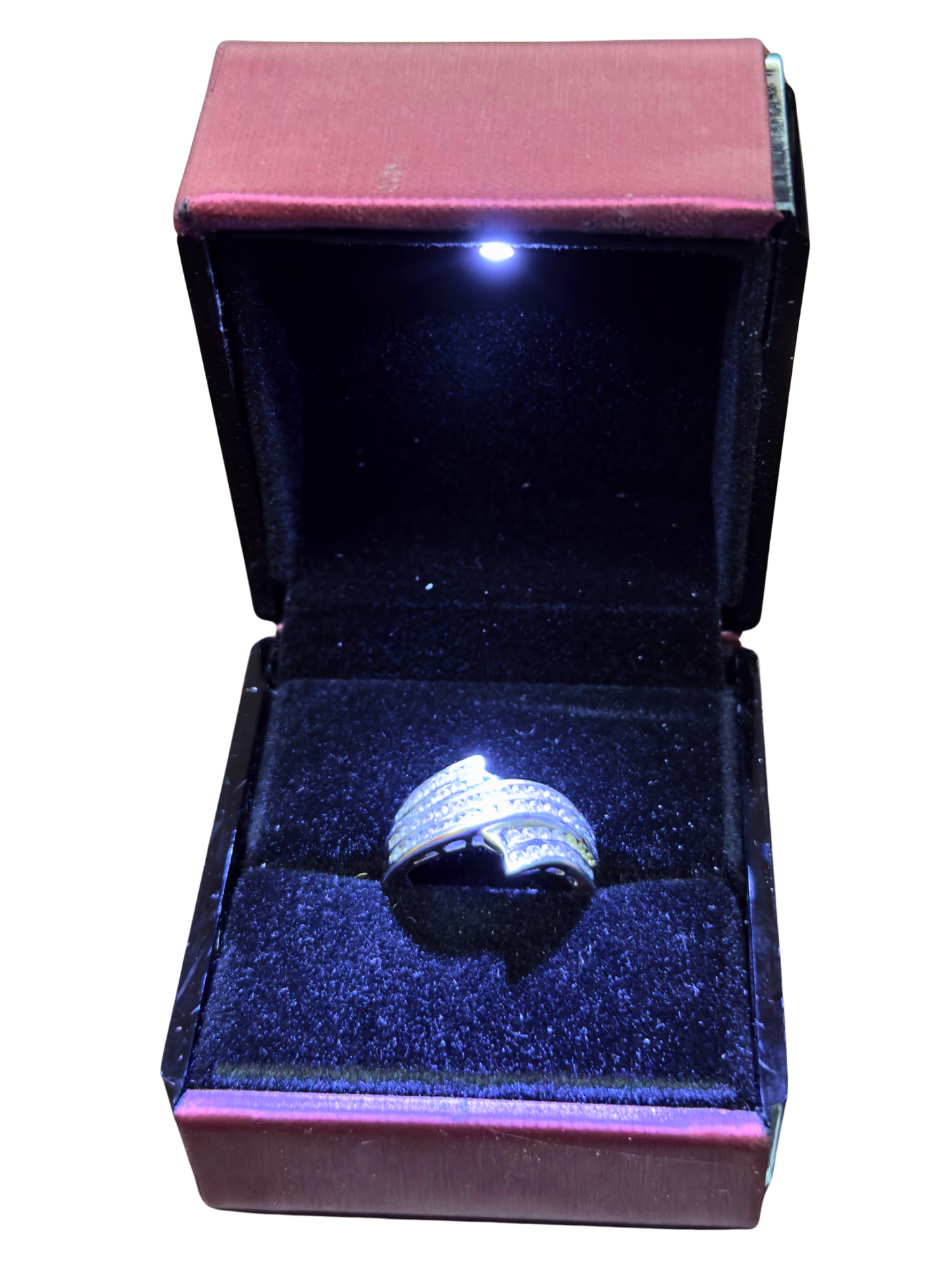 Caja para 1 anillo c/luz led color vino x12u. (89-5)