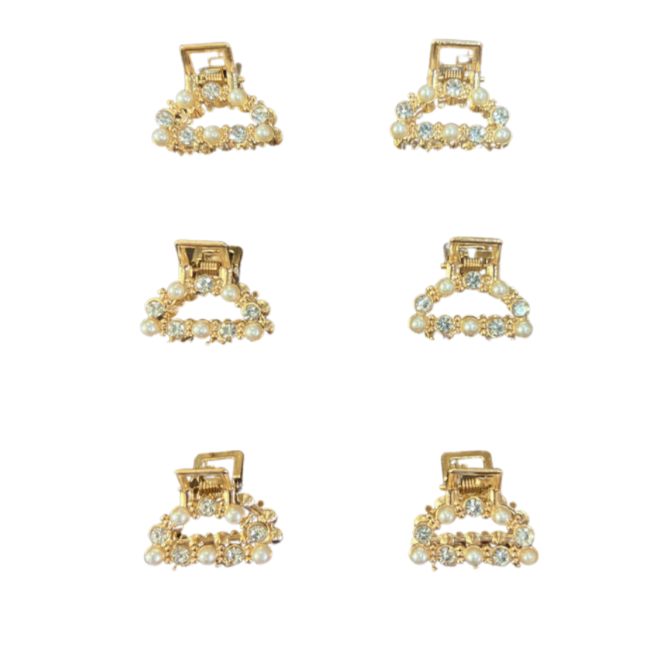 Pinchos peq. de metal dorado c/perlas y piedras x 12 unidades (4F-103)