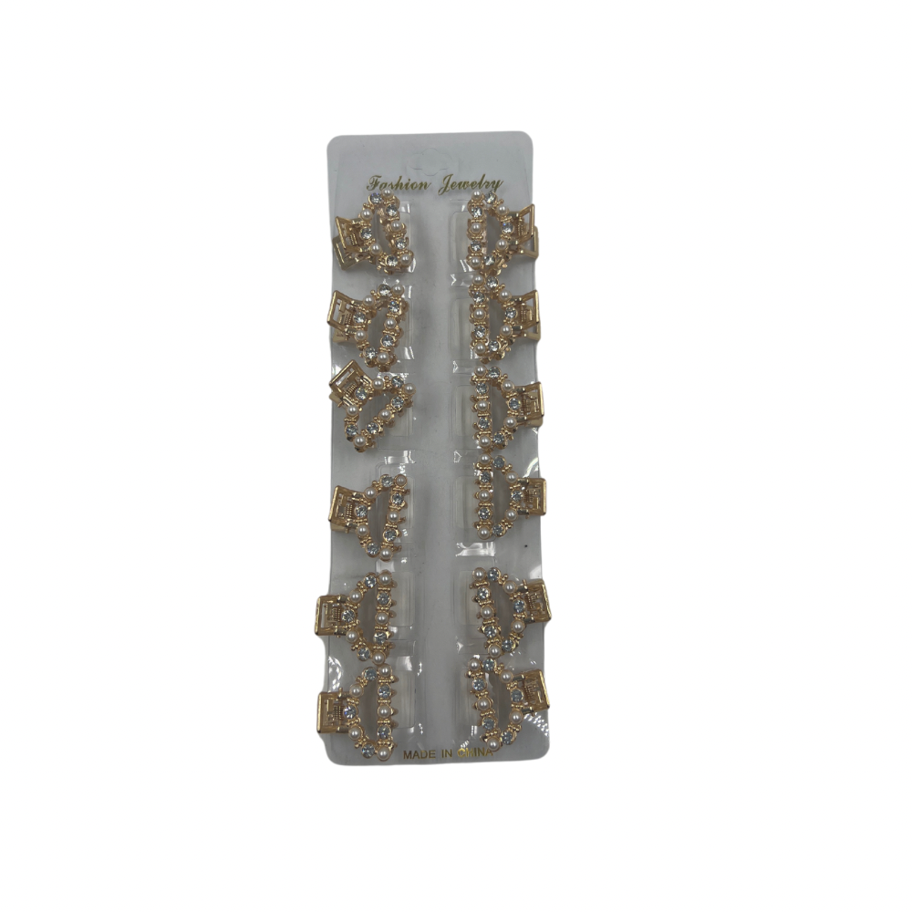 Pinchos peq. de metal dorado c/perlas y piedras x 12 unidades (4F-103)