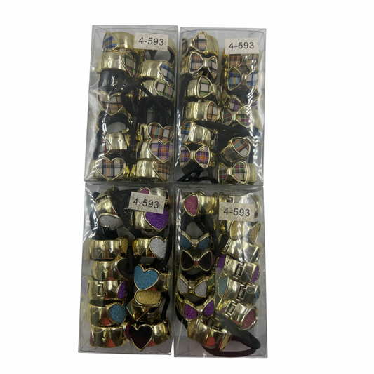 Moño elastico c/aplique de 6 colores paquete por docena (4-593)