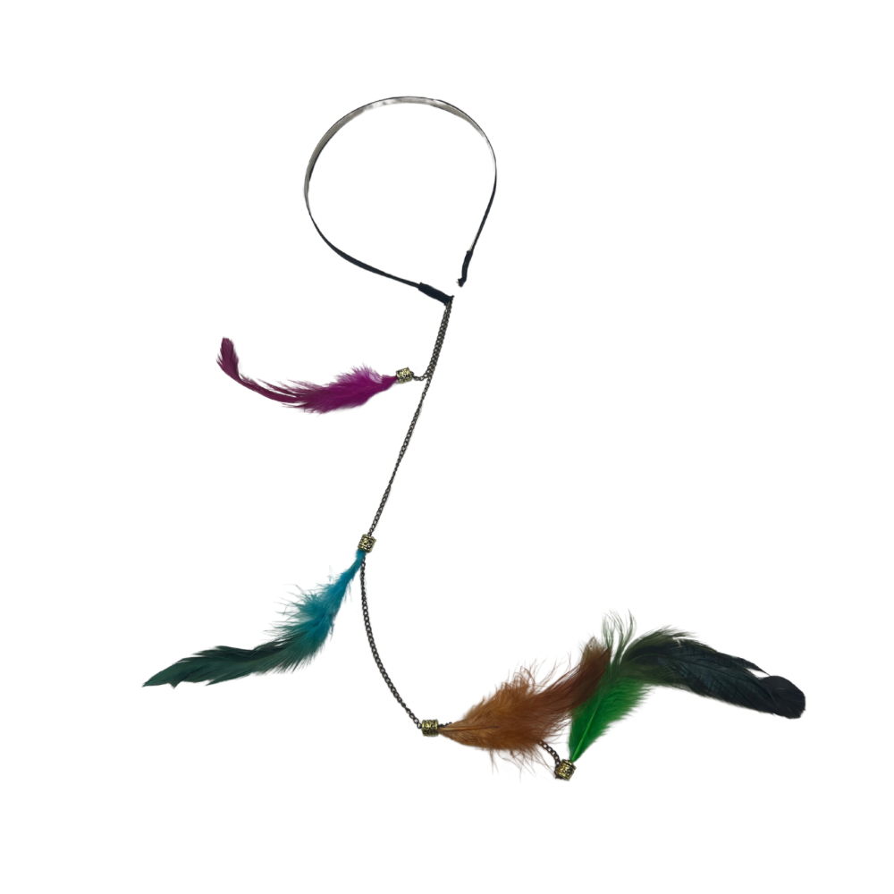 Diadema con plumas de colores colgantes paquete de 12 unidades (N-3)
