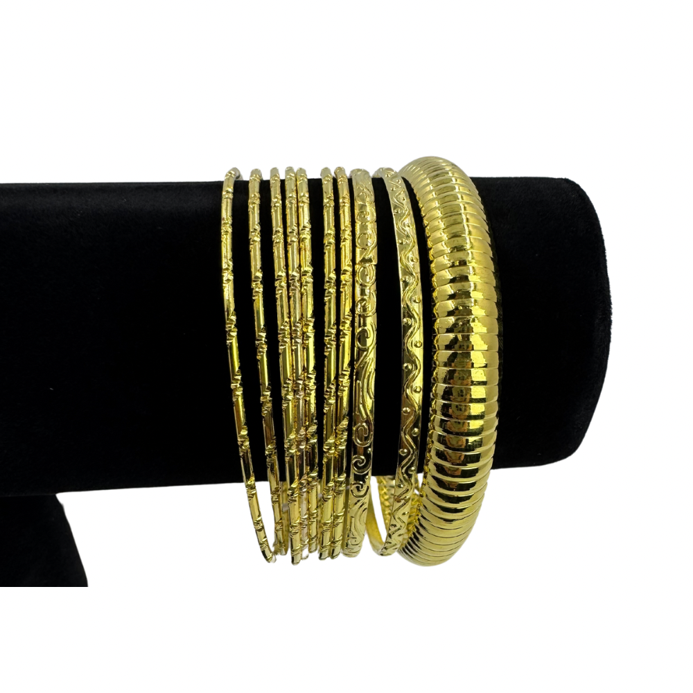 Pulseras metalicas dorado blister de 10 pulseras x paq docena (37-2)