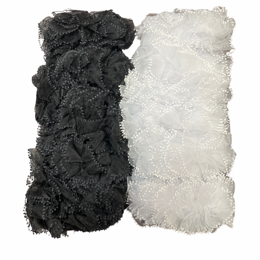 Moño para cabello de tela tul 6 negro y 6 blanco por docena (82A-2)