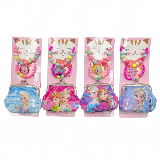 Set de cadena y pulsera + monedero para niñas x 12 set (1B-9)
