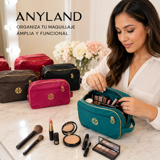 Cosmetiquera mediana con doble cierre de tela impermeable UND (40-3)