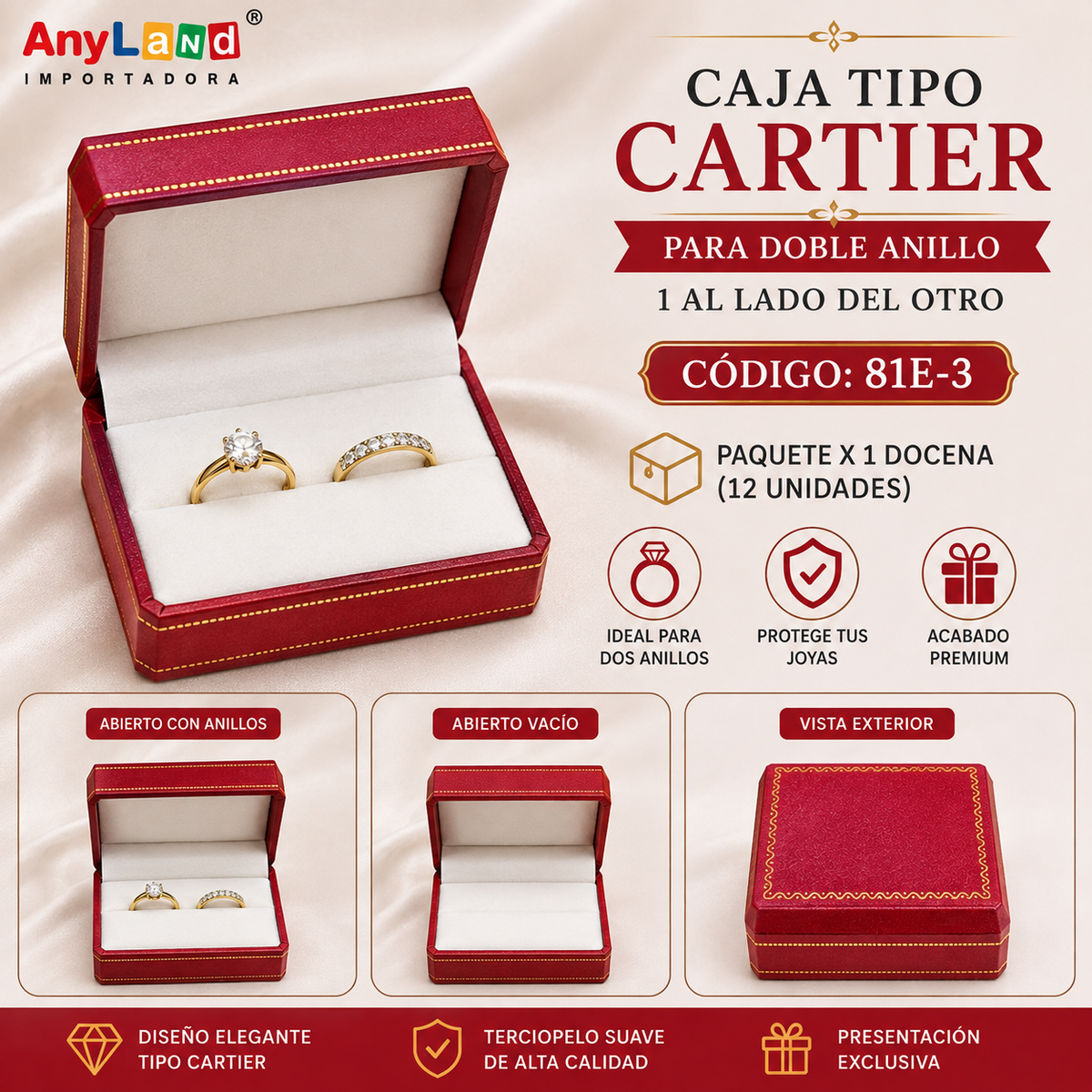 Caja tipo Cartier para doble anillo x12 (81E-3)