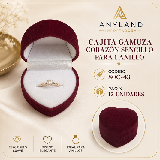 Cajita gamuza corazón sencillo 1 anillo x12 (80C-43-42)