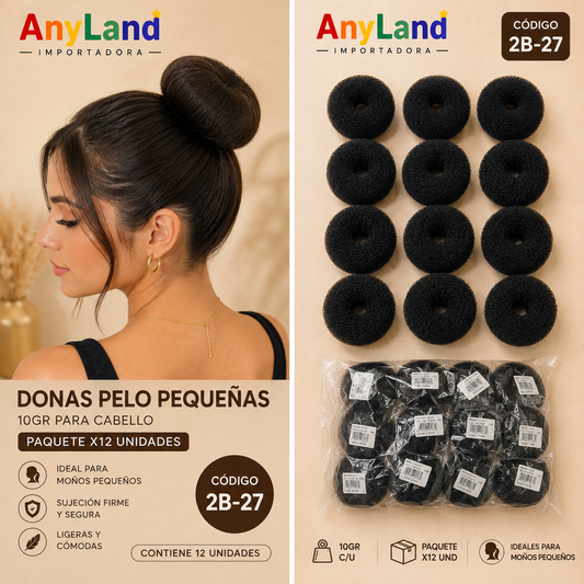 Donas negras pequeñas 10gr para cabello paquete x12 und (2B-27)