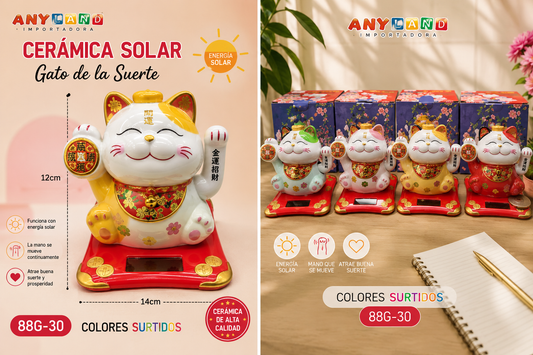 Gato de ceramica Solar mediano 14cm alto x12cm ancho (88G-30) COLORES SURTIDOS