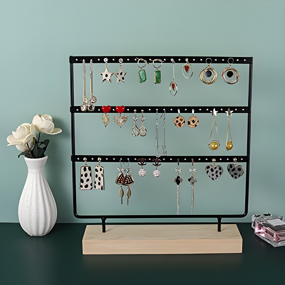 Exhibidor de aretes de 3 pisos negro (80C-238)