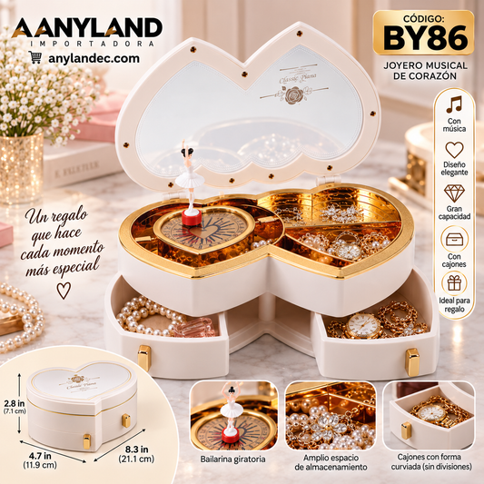 Caja musical beige de doble corazón (BY86)