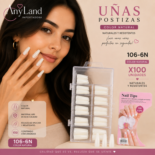 Uñas enteras color natural x100 (106-6N)