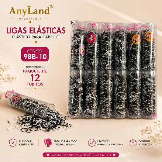 Ligas elasticas plásticas peq. suave en tubo para cabello X 12 tubitos (98B-10)