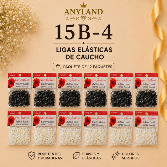 Ligas de caucho color negro y blanco por 12 paquetes (15B-4)