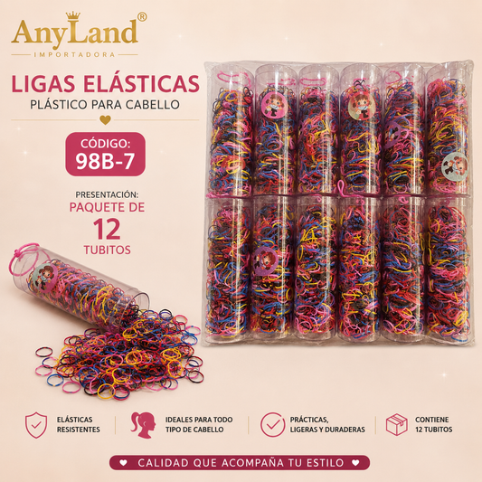 Ligas elasticas plásticas peq. suave en tubo para cabello X 12 tubitos (98B-7)