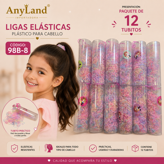 Ligas elasticas plásticas peq. suave en tubo para cabello X 12 tubitos (98B-8)