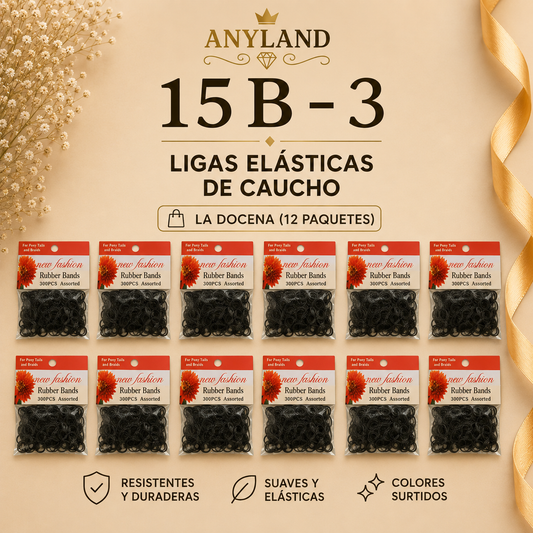 Ligas de caucho para cabello negro por 12 paquetes (15B-3)
