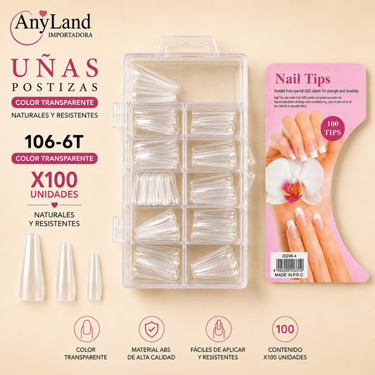 Uñas enteras color transparente x100 (106-6T)