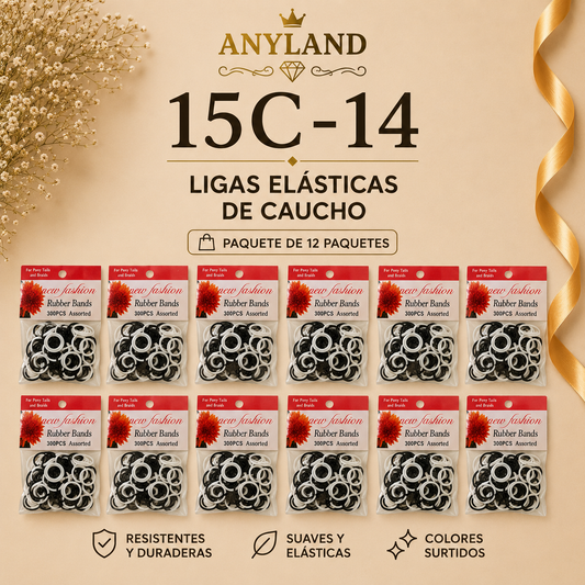 Ligas de caucho color negro con blanco por 12 paquetes (15C-14)