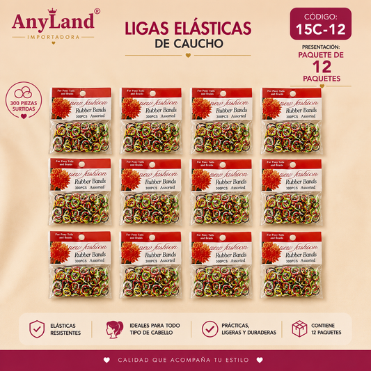 Ligas de caucho colores funda por 12 paquetes (15C-12)