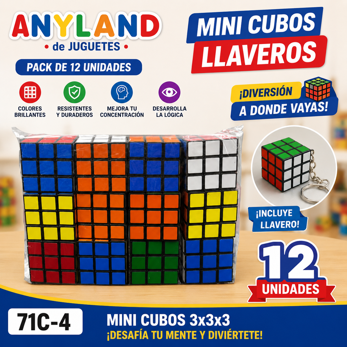 Paquete x docena cubo llavero 3x3 (71C-4)