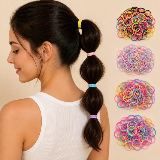 Ligas grandes elasticas plásticas suave en botellita de rosa para cabello X 12 botellitas (42A-6)