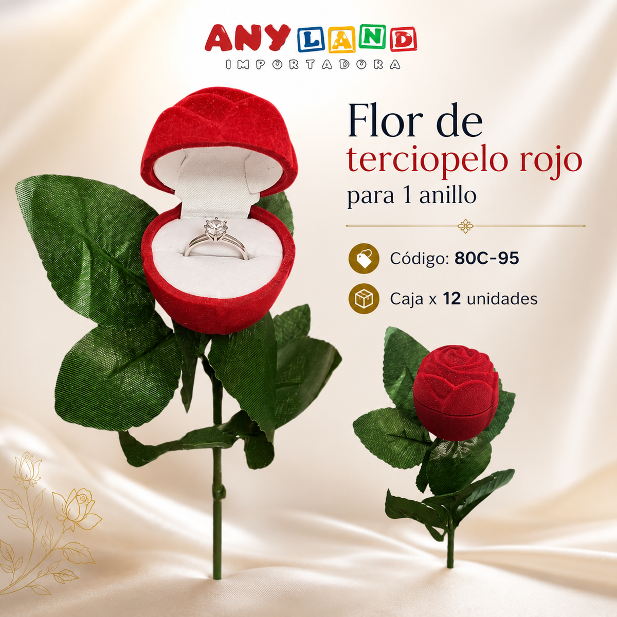 Cajita de Flor con terciopelo Rojo x12 unidades (80C-95)