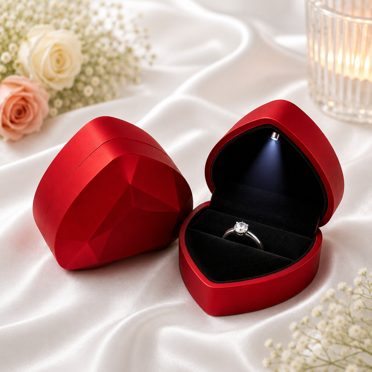Caja corazón de un anillo luz LED x12 (81E-6)