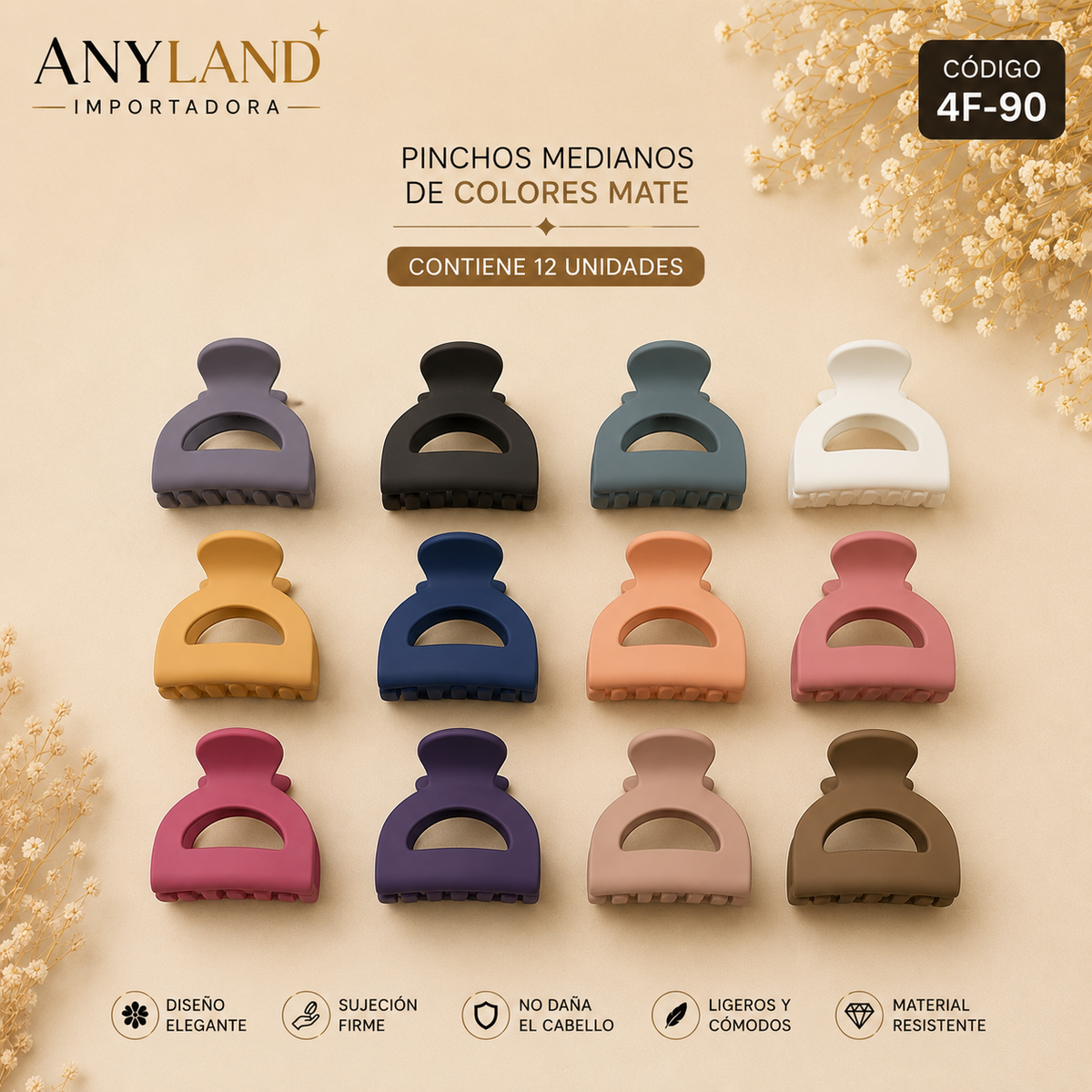 Pinchos medianos de colores mate x12 unidades (4F-90)
