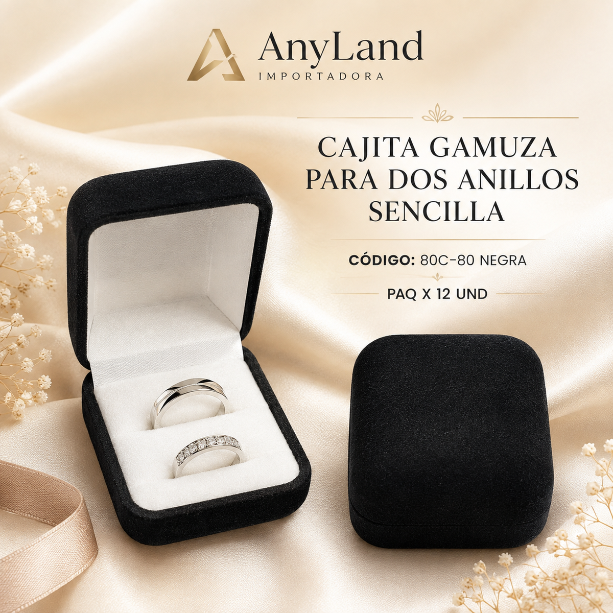 Cajita gamuza para dos anillos sencilla (80C-14-80)