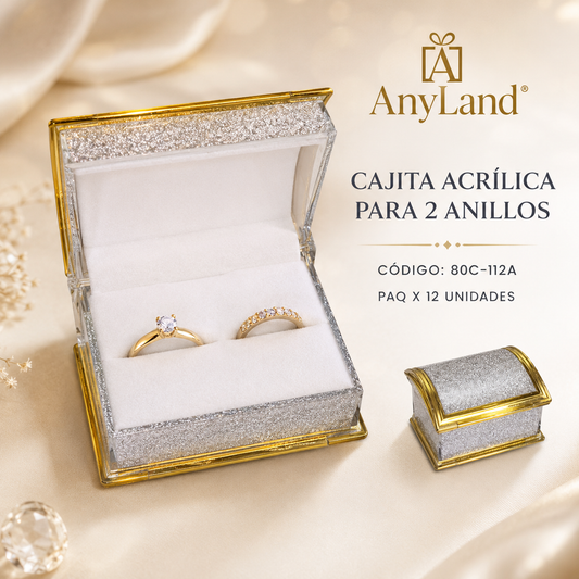 Cajita acrilica para 2 anillo paq x12 (80C-112A)