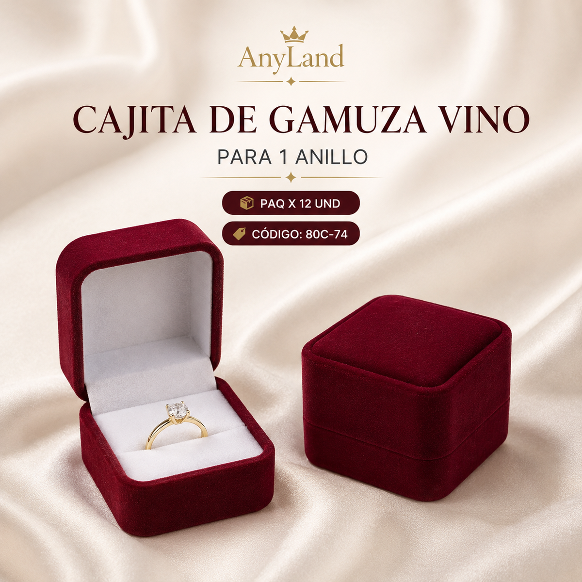 Cajita de gamuza para anillo cuadrado x12 (80C-74-75)