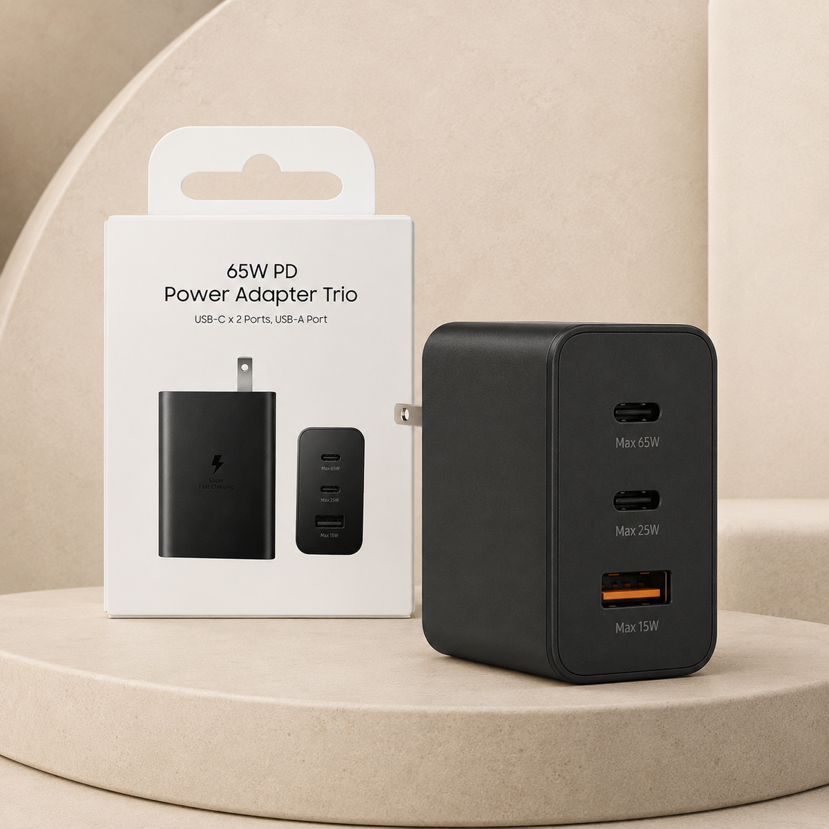 Adaptador Samsung Trio 65W USB-C x2 Ports, USB-A Port No incluye Cable