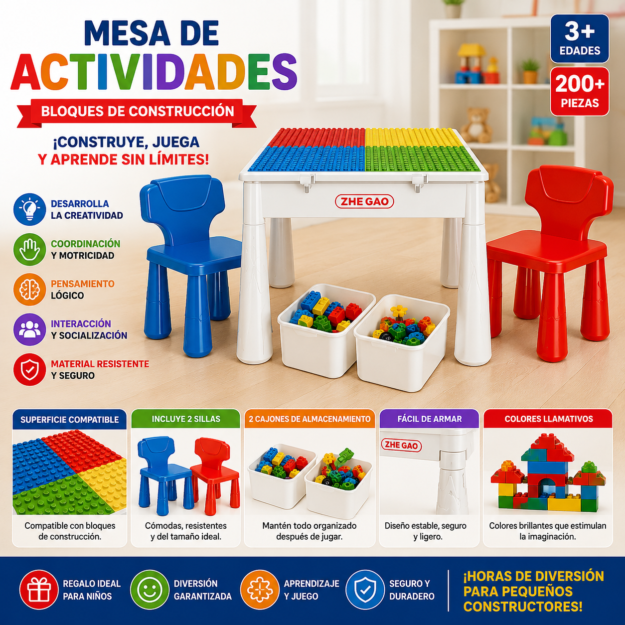 Mesa infantil de bloques armables (888E-10)