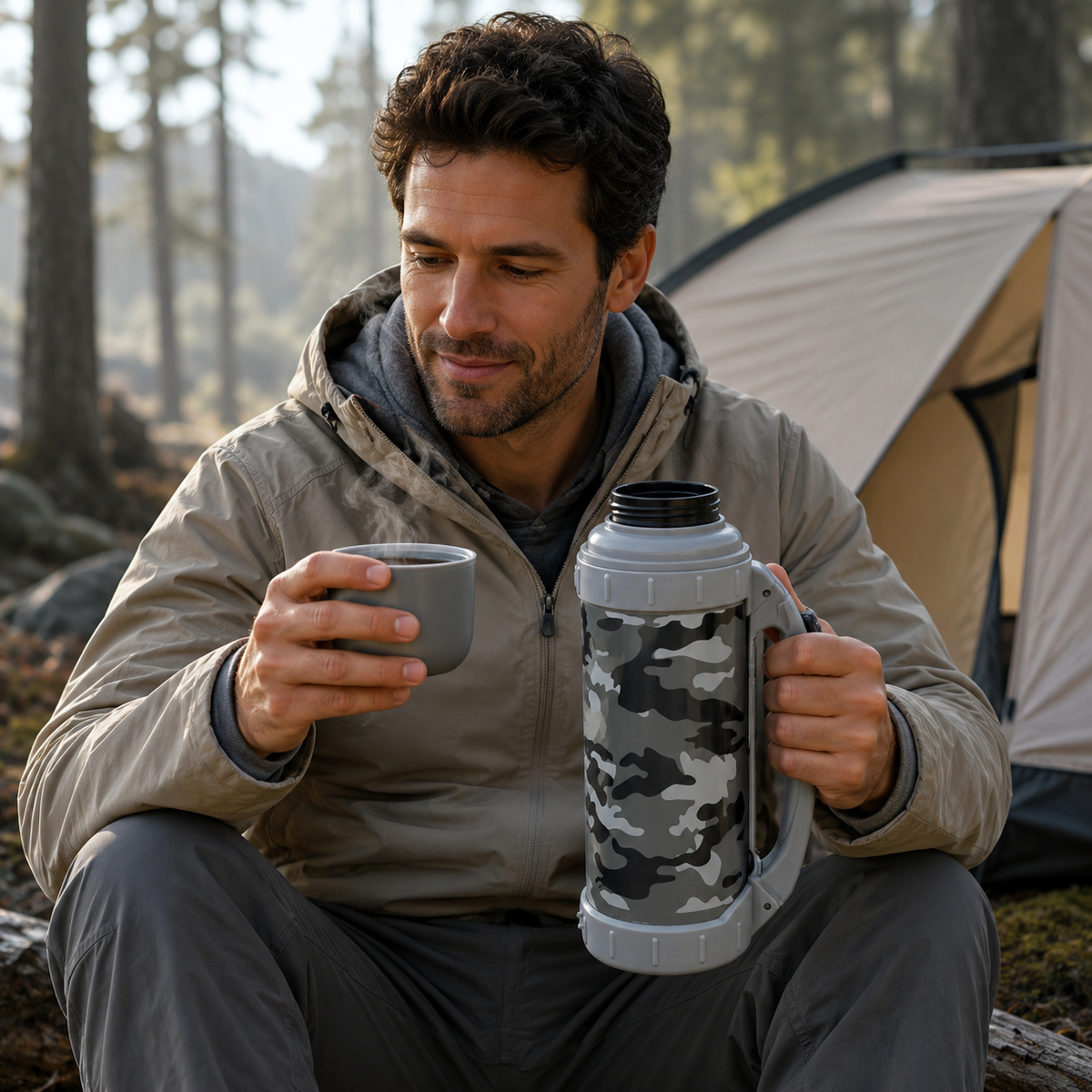 Termo Gris Militar c/agarradera 1200ml FRIO O CALIENTE (25F-1)