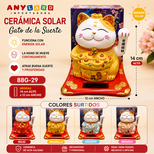 Gato de ceramica Solar mediano 14cm alto x12cm ancho (88G-29)