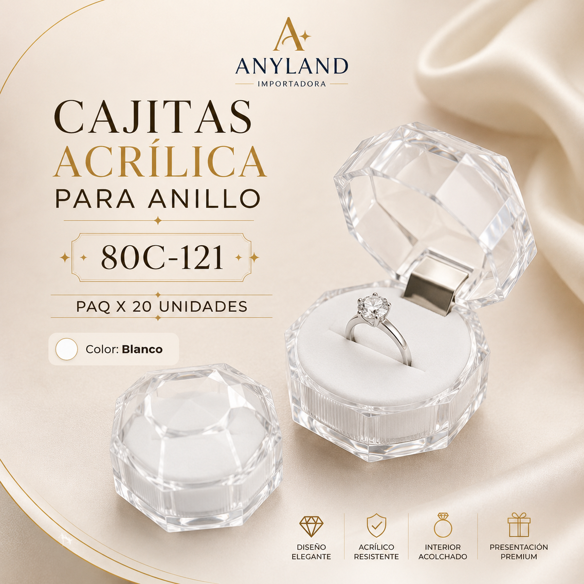 Cajitas acrilica para anillo paquete x20 pcs.(80C-119-120-121)